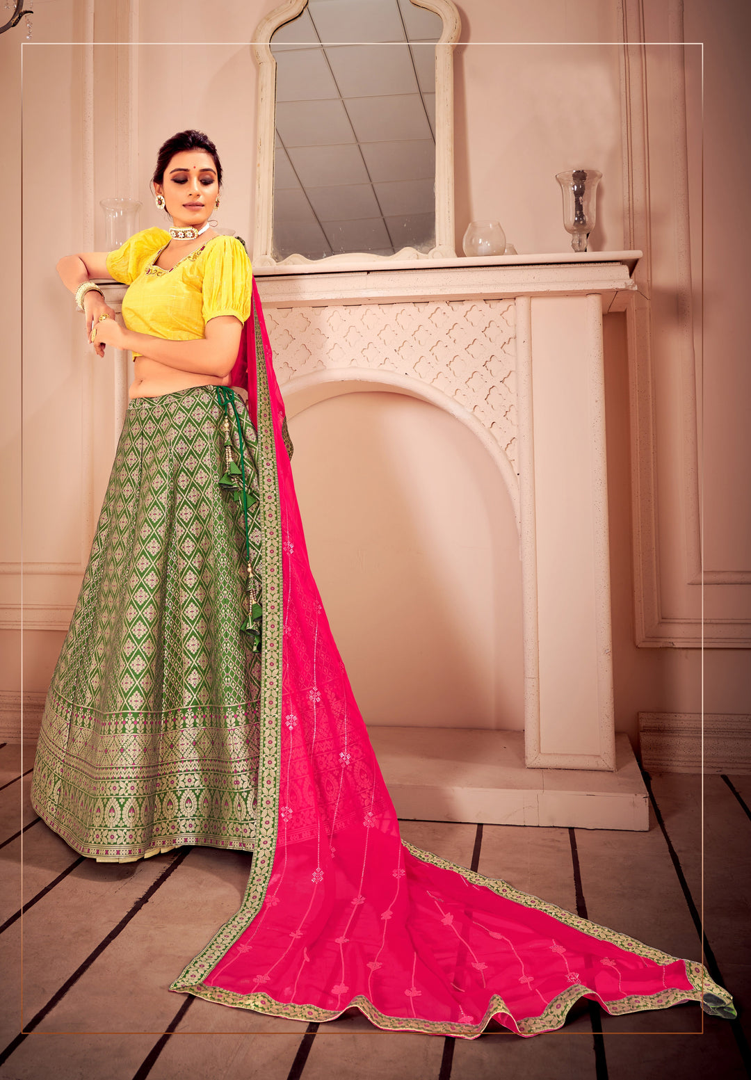 Green Silk Lehenga Choli | Wevon Designer & Embroidery Work for festive