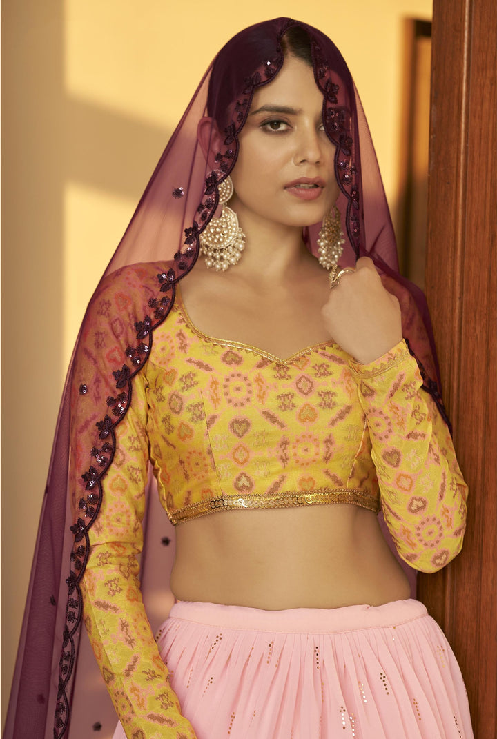 Elegant Pink Lehenga | Georgette Lehenga, Cotton Blouse & Designer Net Dupatta