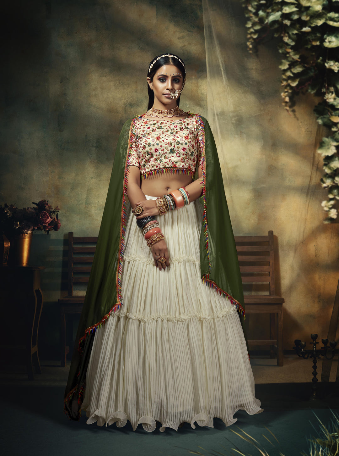 White Faux Georgette Lehenga | Banglori Silk Blouse & Designer Embroidery