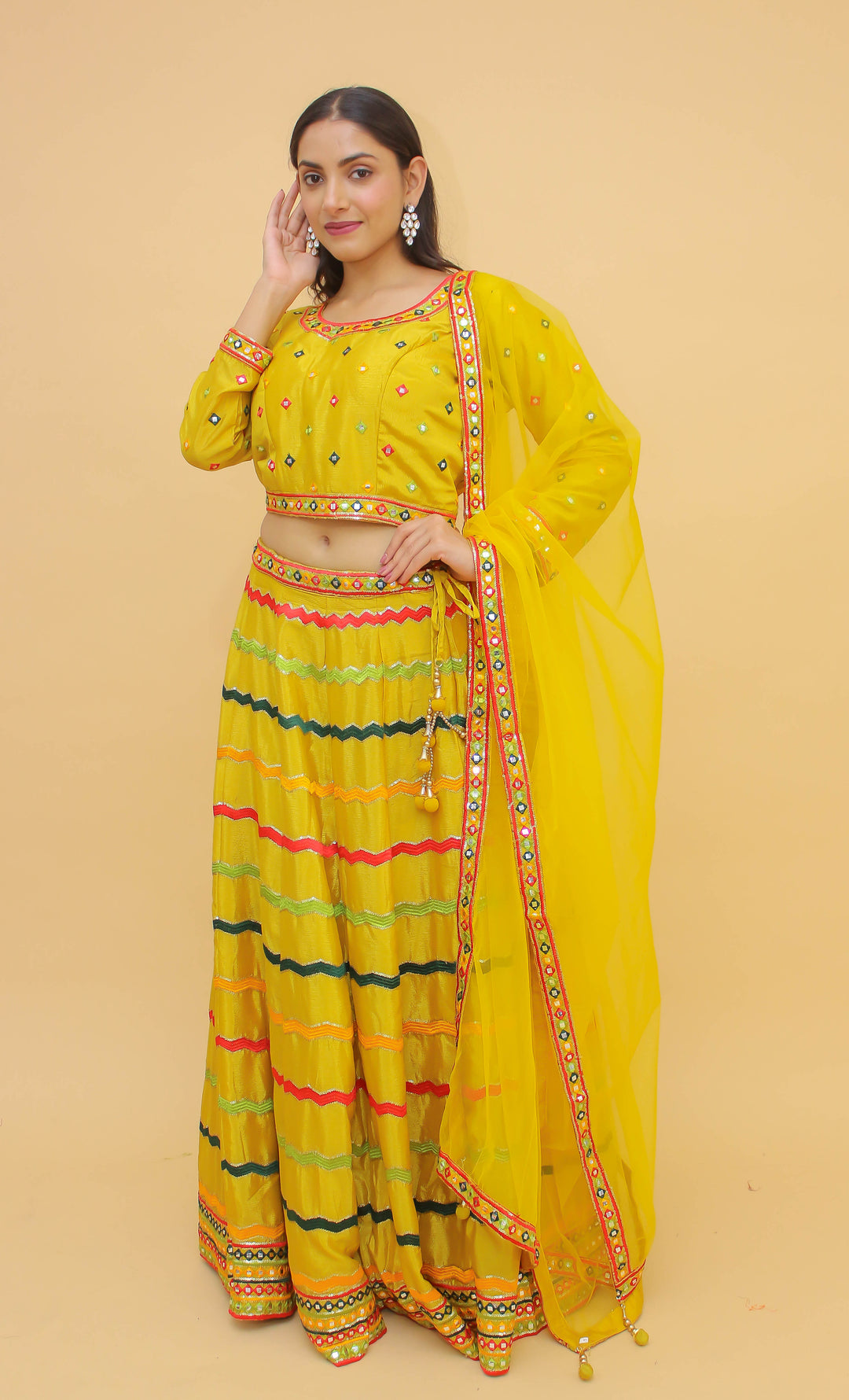 Mustard Lehenga Choli | Chinon with Thread & Foil Printed Embroidery