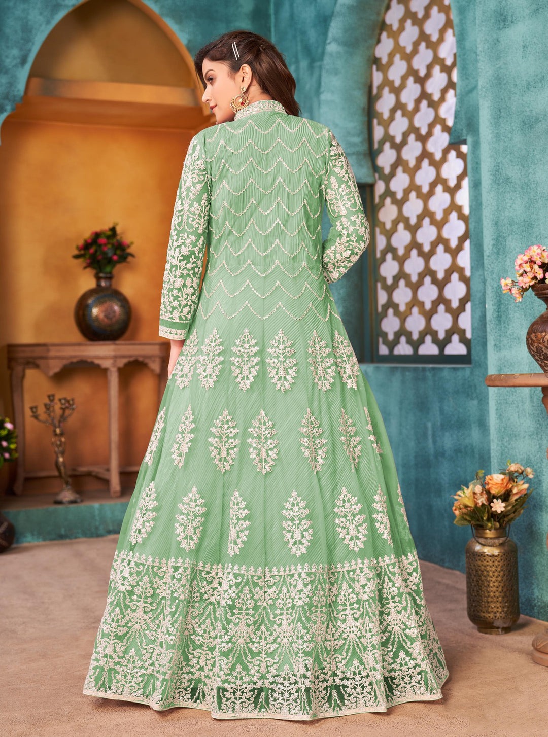 Embroidered Anarkali Gown | Festive Wear with Thread and Sequins Detailing