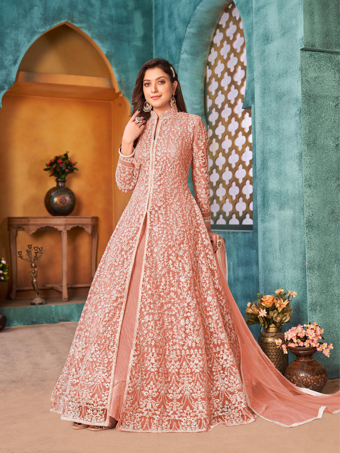 Embroidered Anarkali Gown | Festive Wear with Thread and Sequins Detailing