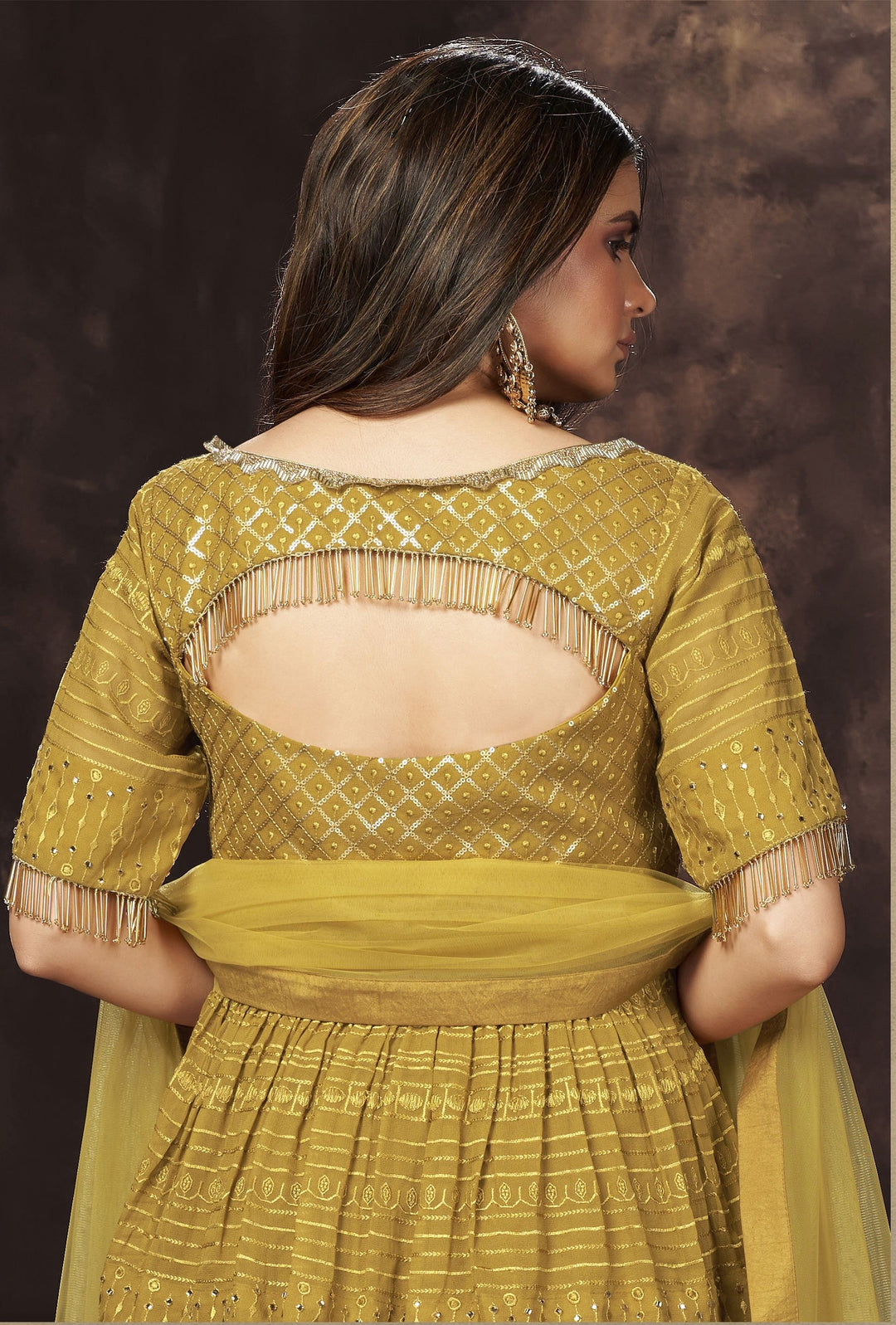 Georgette Sharara Suit | Elbow Sleeve | Sequins & Embroidery | Festive Wear