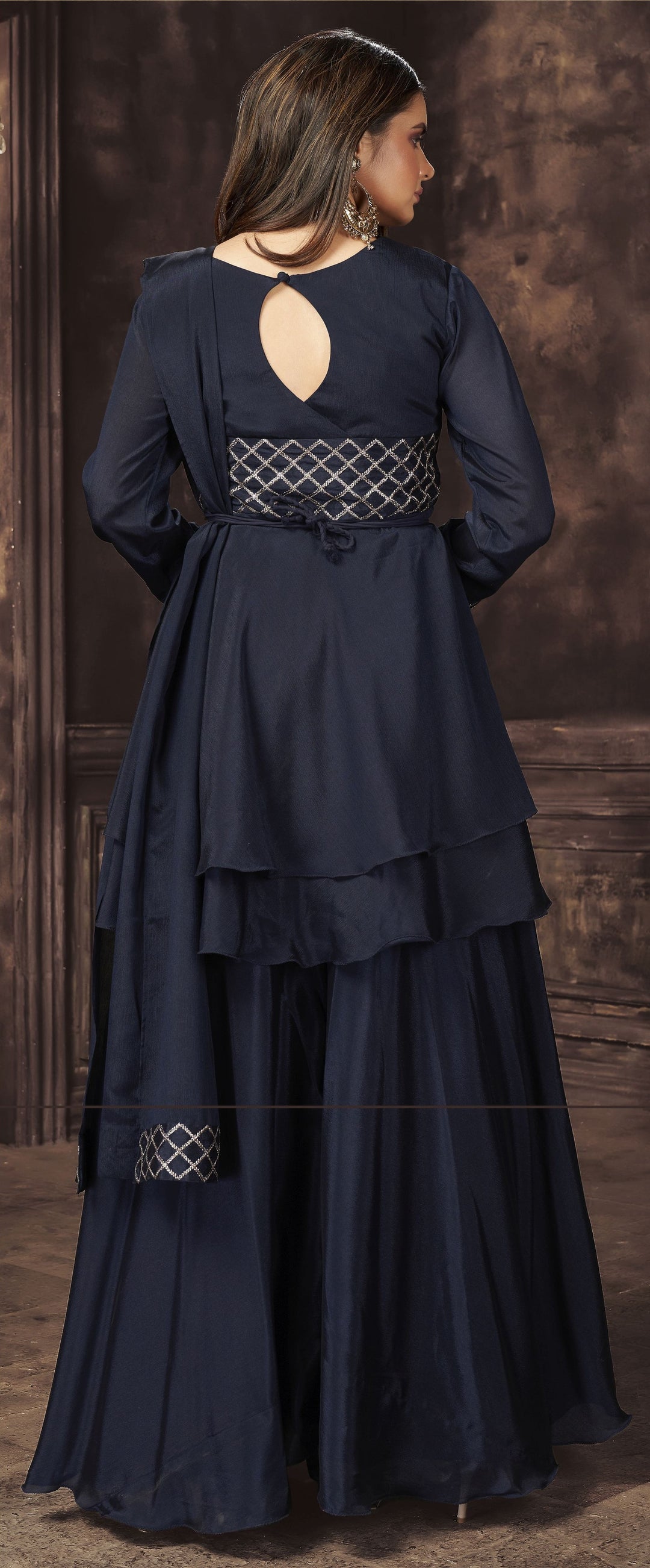 Designer Embroidered Sharara Suit | Chinon Top & Bottom | Full Sleeve