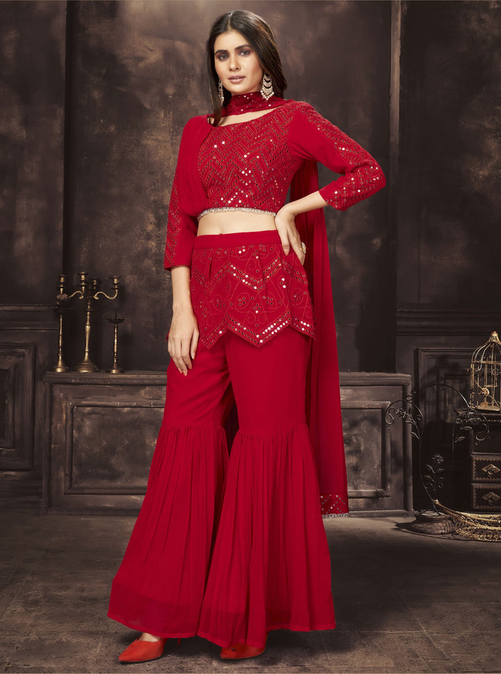 Elegant Georgette Sharara Suit | Sequins & Mirror Work | Wedding & Festive