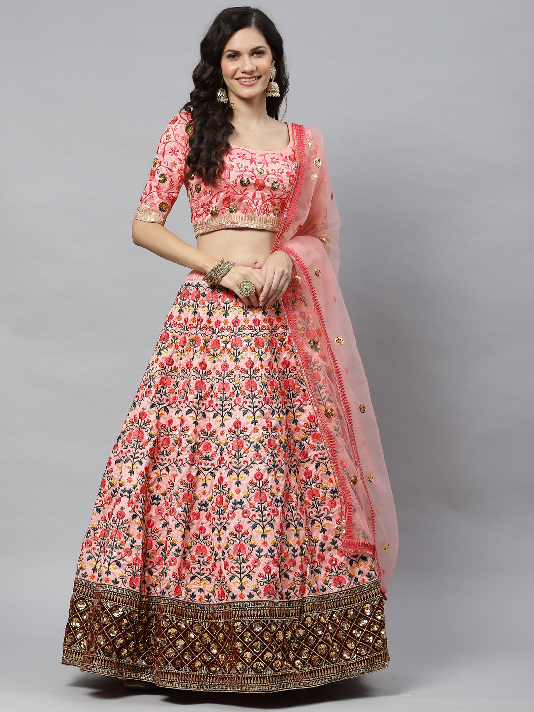 Designer Art Silk Lehenga Choli | Thread & Sequins Embroidery with Silk Dupatta