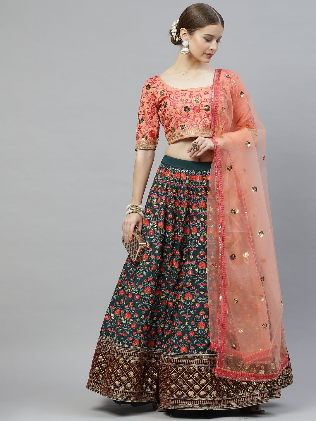 Designer Art Silk Lehenga Choli | Thread & Sequins Embroidery with Silk Dupatta