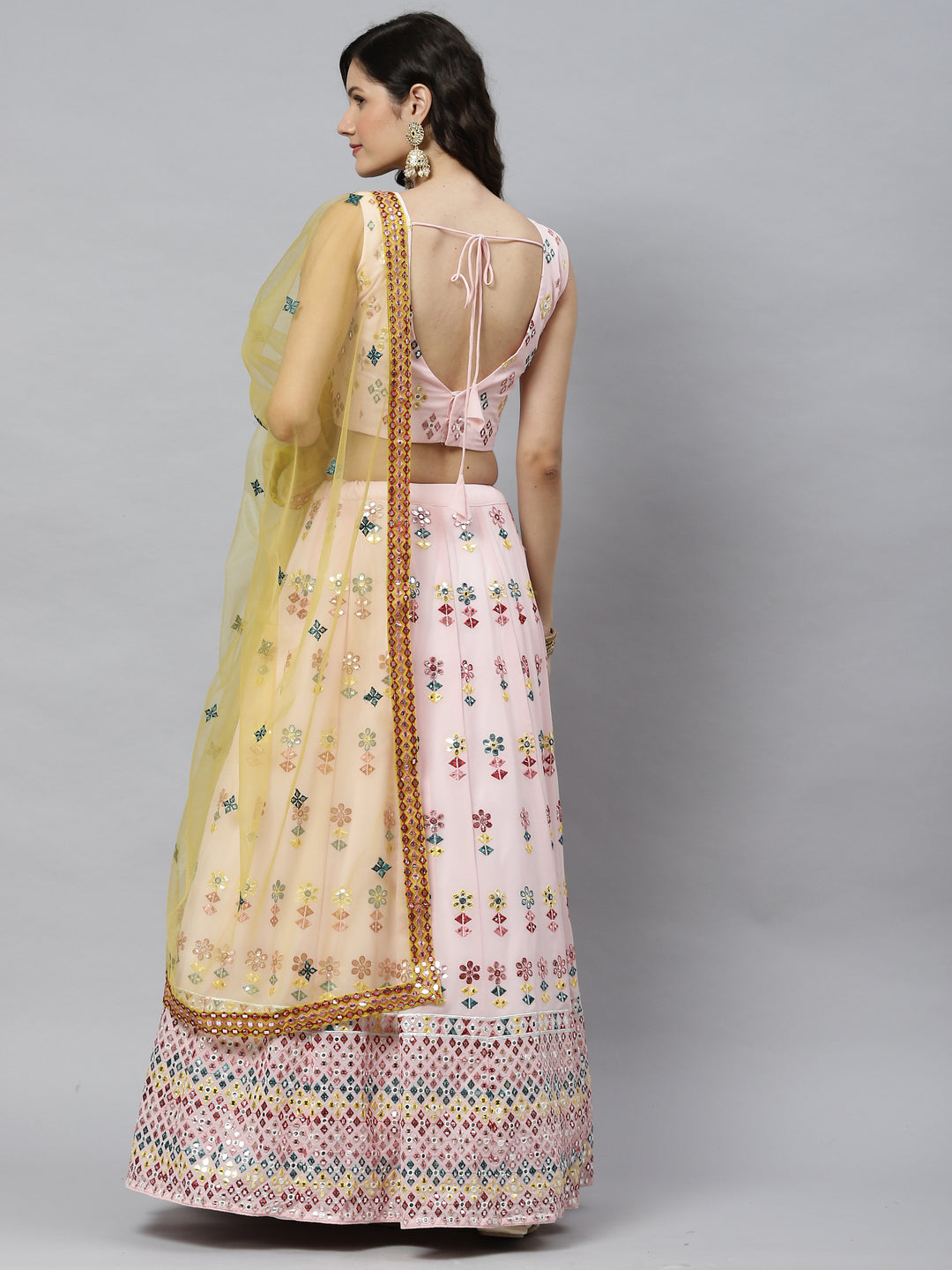 Pink Georgette Lehenga Choli | Thread & Sequins Embroidery with Net Dupatta