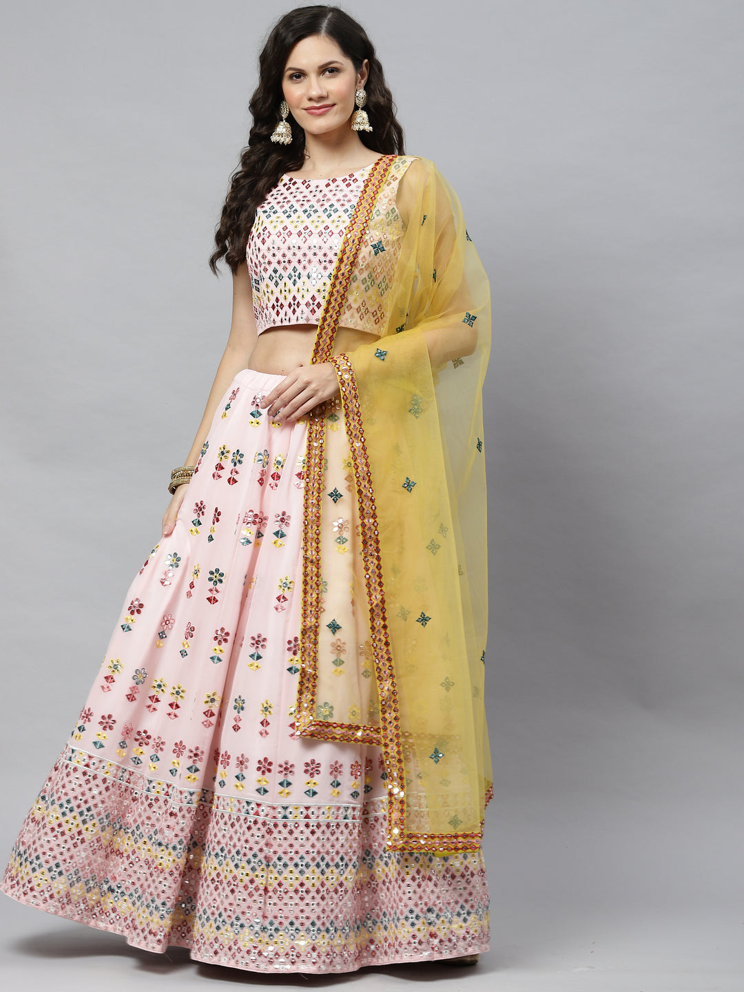 Pink Georgette Lehenga Choli | Thread & Sequins Embroidery with Net Dupatta