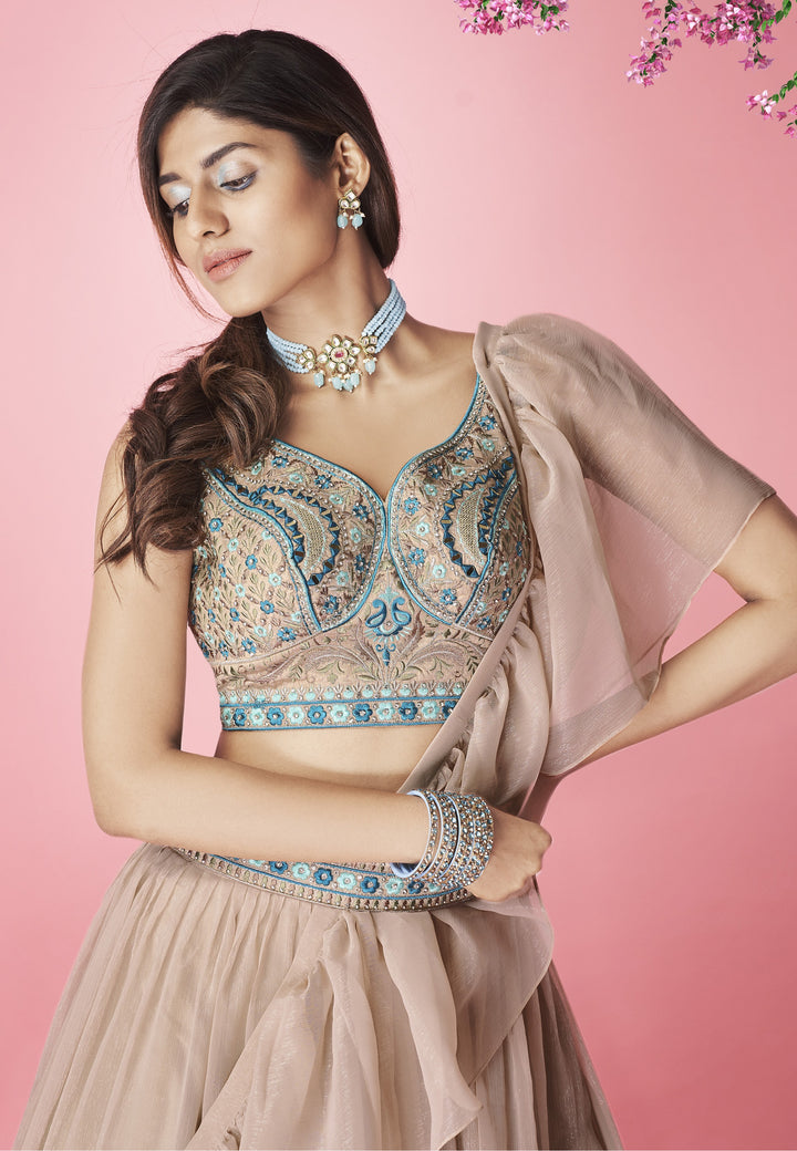 Rose Quartz Lehenga Choli | Art Silk Blouse & Chiffon Fabric with Hand Embroidery