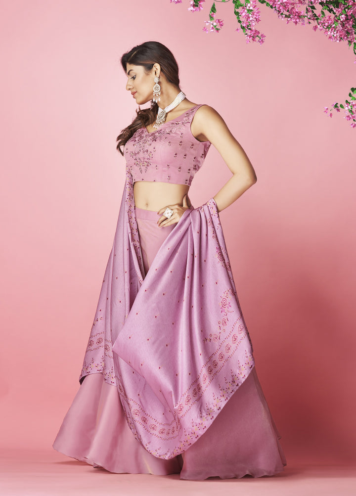 Stunning Pink Lehenga Choli | Chiffon Blouse, Satin Dupatta & Designer Work