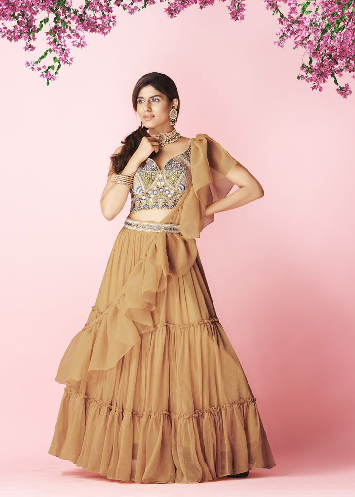 Stunning Orange Lehenga | Art Silk Blouse, Chiffon Dupatta & Intricate Hand Work