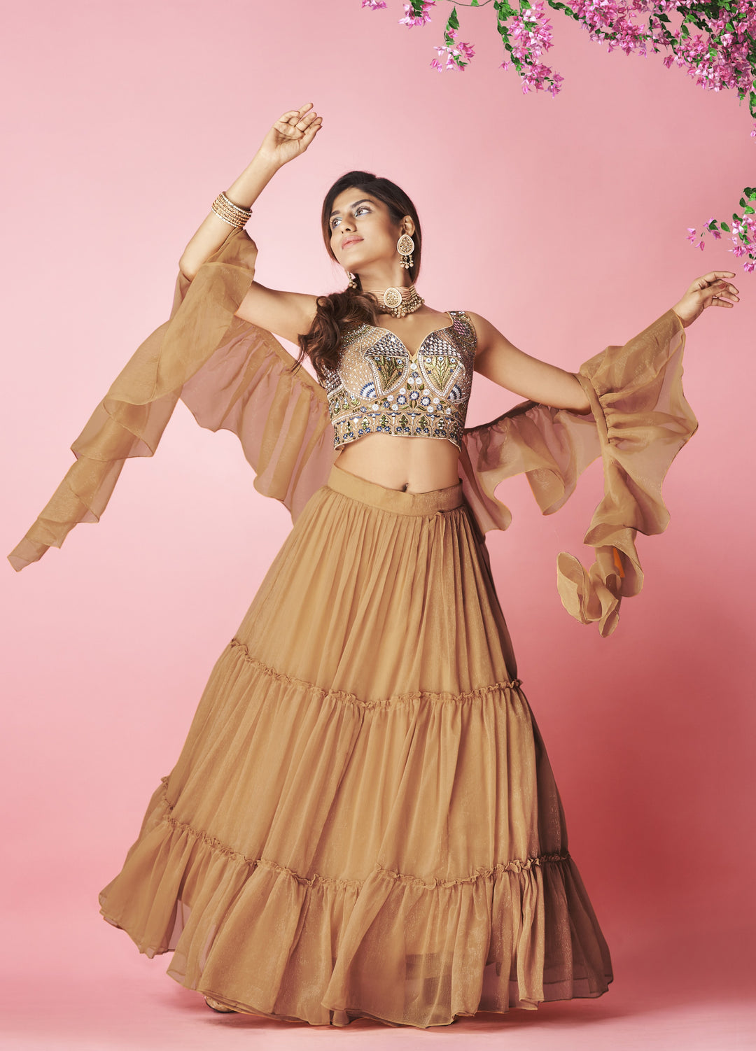 Stunning Orange Lehenga | Art Silk Blouse, Chiffon Dupatta & Intricate Hand Work