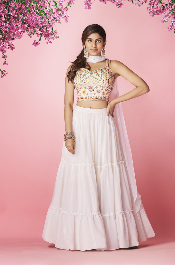 White Georgette Lehenga Choli | Designer Thread Embroidery & Hand Work