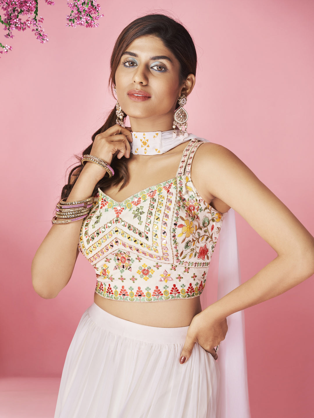 White Georgette Lehenga Choli | Designer Thread Embroidery & Hand Work