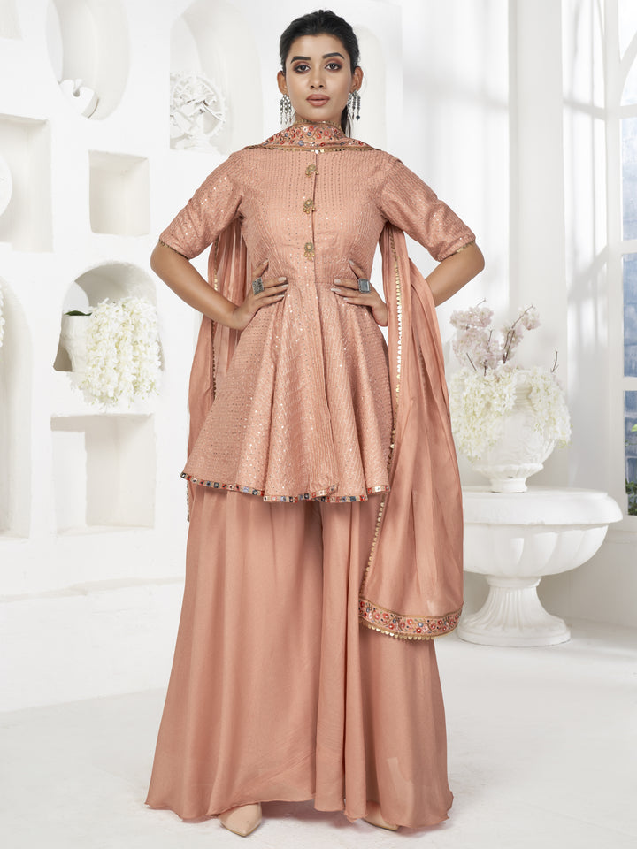 Elegant Banarasi Silk Sharara Suit | Sequined Embroidery for Weddings