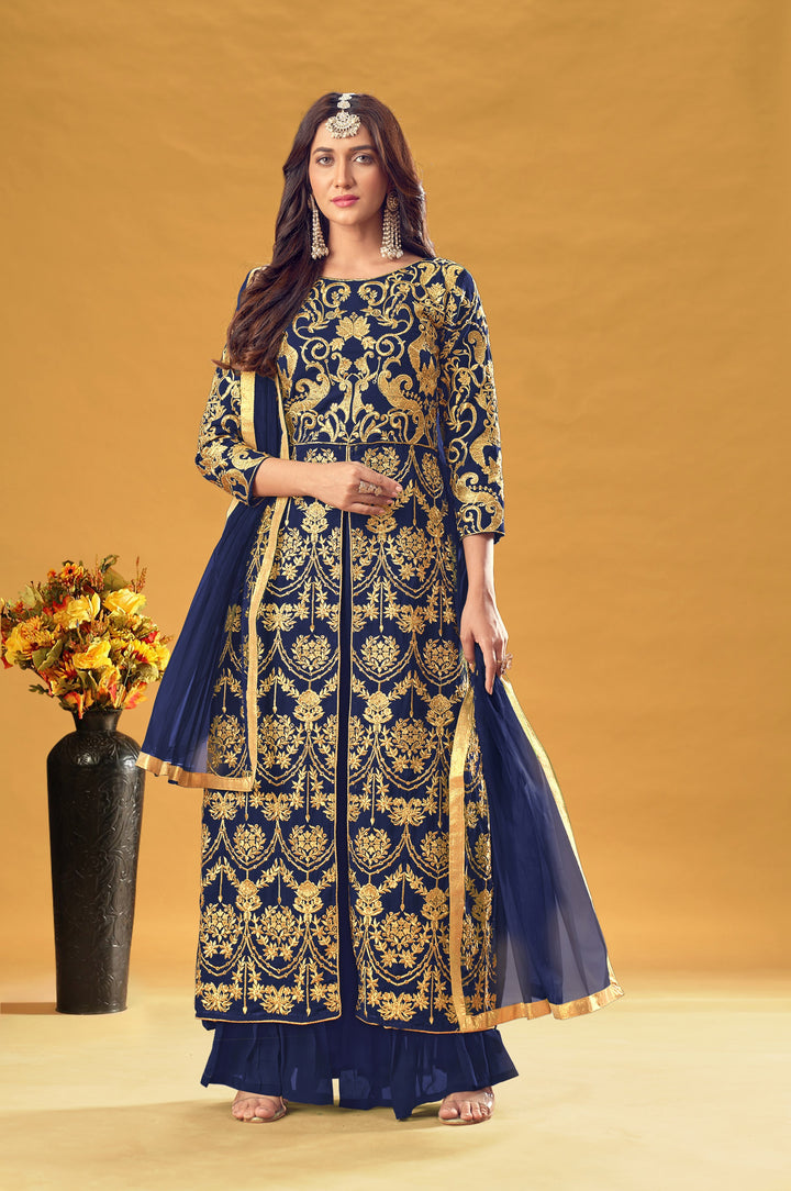 Designer Georgette Salwar Kameez | Heavy Embroidery | Three-Quarter Sleeve