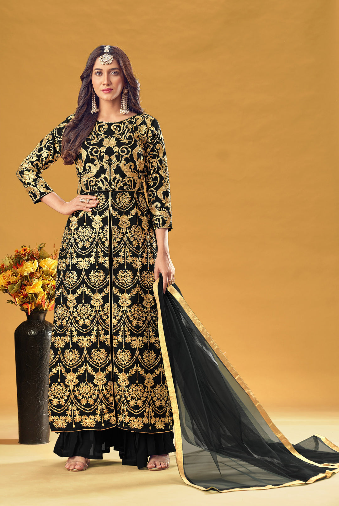 Designer Georgette Salwar Kameez | Heavy Embroidery | Three-Quarter Sleeve