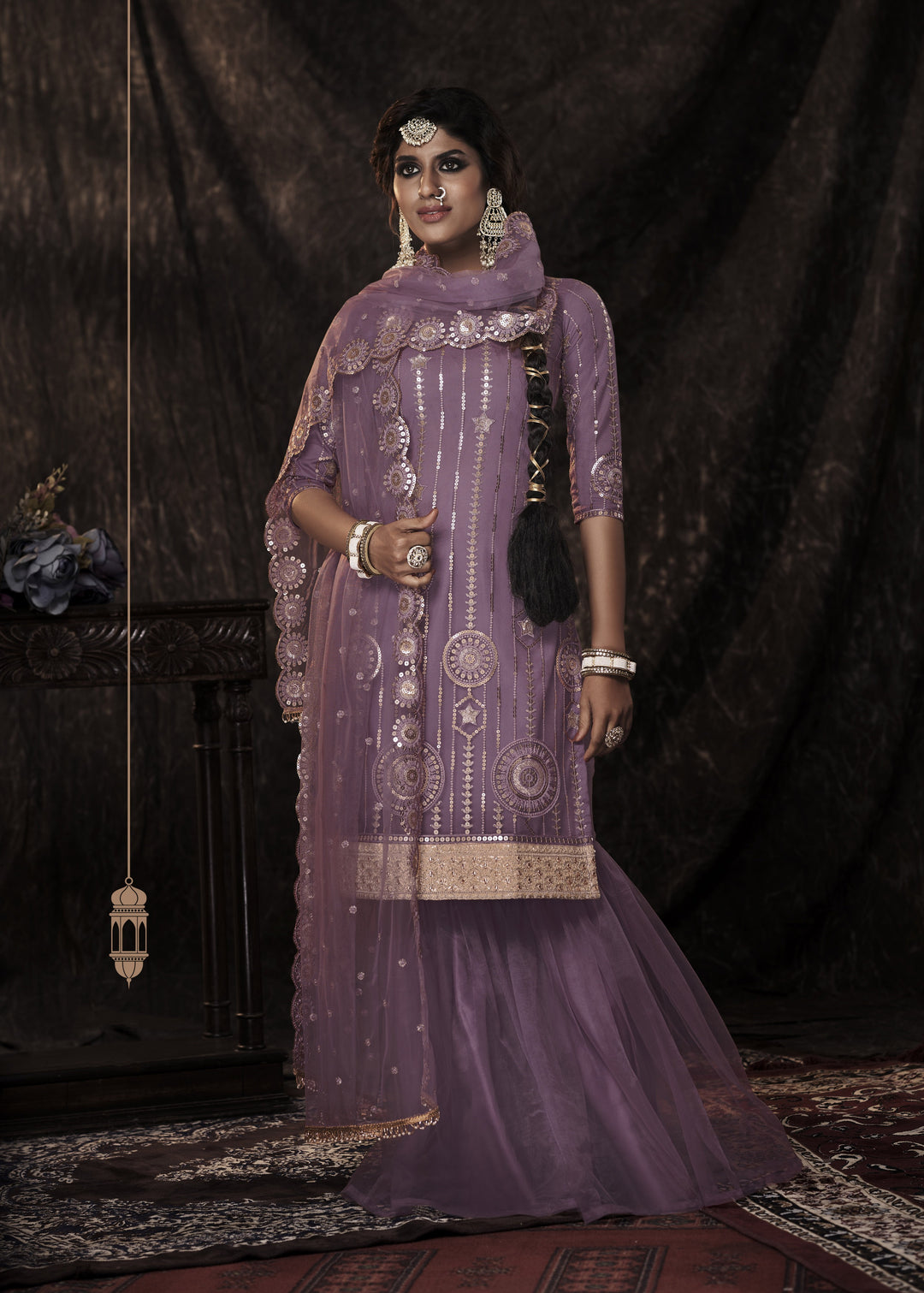 Designer Embroidered Sharara Suit | Soft-Net Fabric | Elbow Sleeve | Wedding & Festive Wear