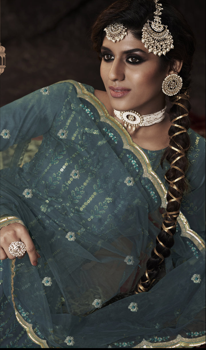 Designer Sharara Suit | Soft-Net Elbow Sleeve with Sequence Embroidery