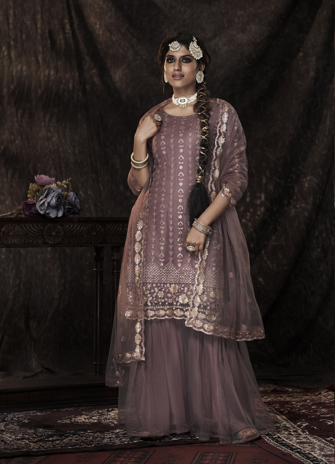 Designer Sequance Embroidery Sharara Suit | Soft-Nett Fabric for Wedding