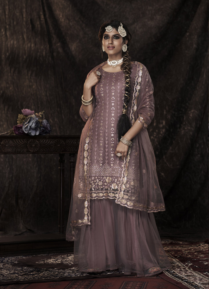 Designer Sequance Embroidery Sharara Suit | Soft-Nett Fabric for Wedding