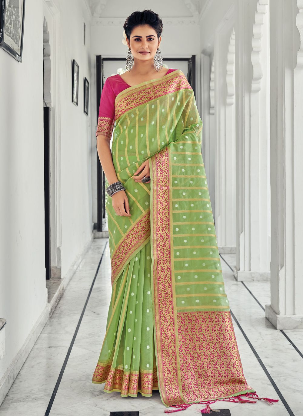 Designer Heavy Weaved Organza Saree | Special Event & Wedding Wear