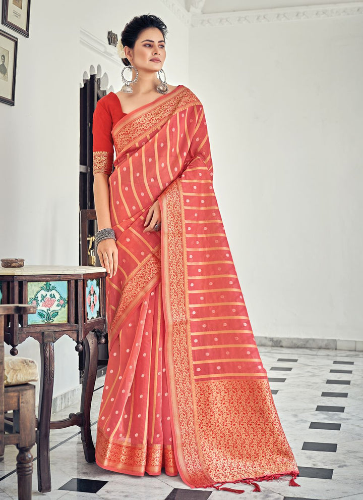 Designer Heavy Weaved Organza Saree | Special Event & Wedding Wear