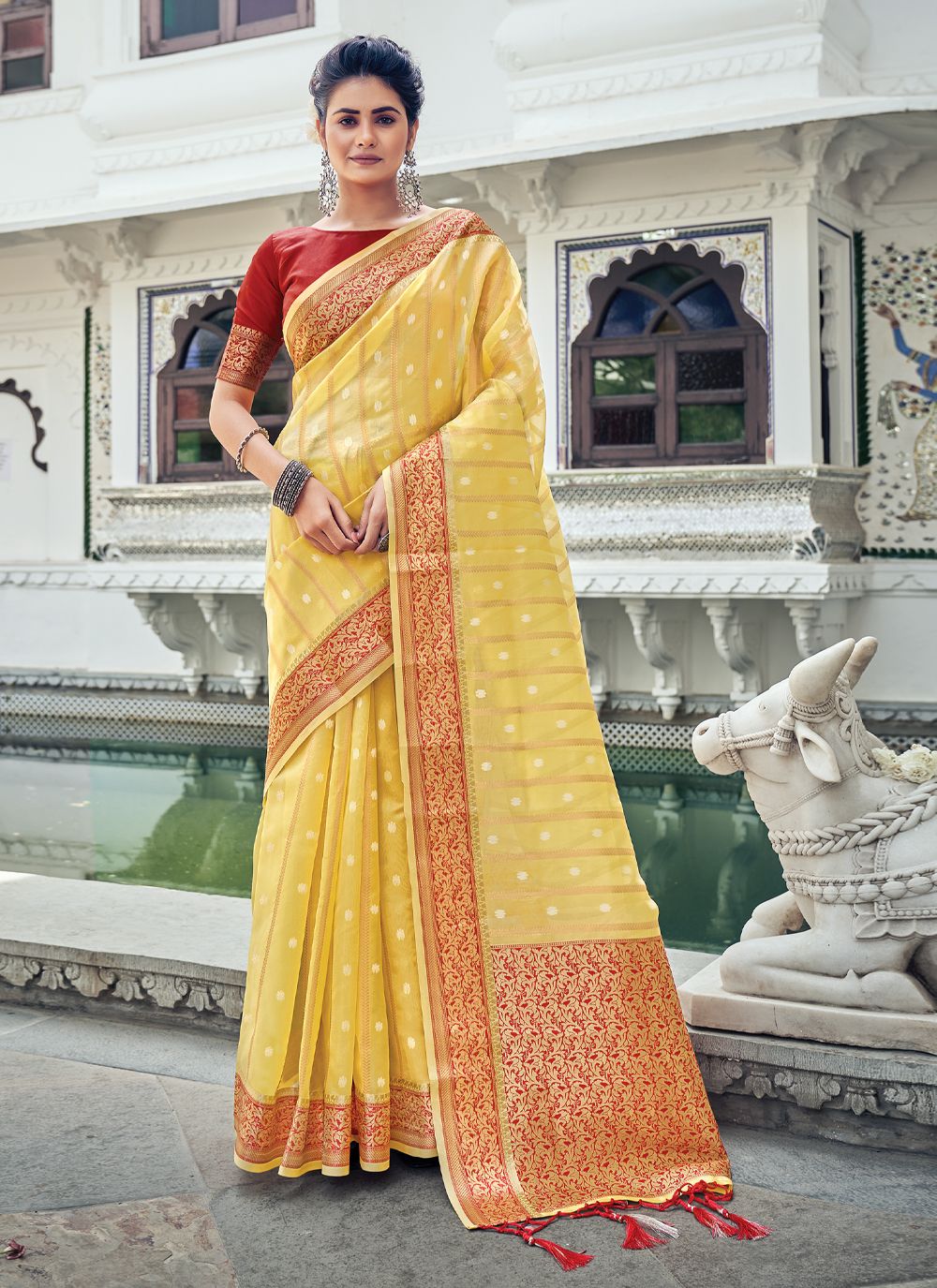 Designer Heavy Weaved Organza Saree | Special Event & Wedding Wear