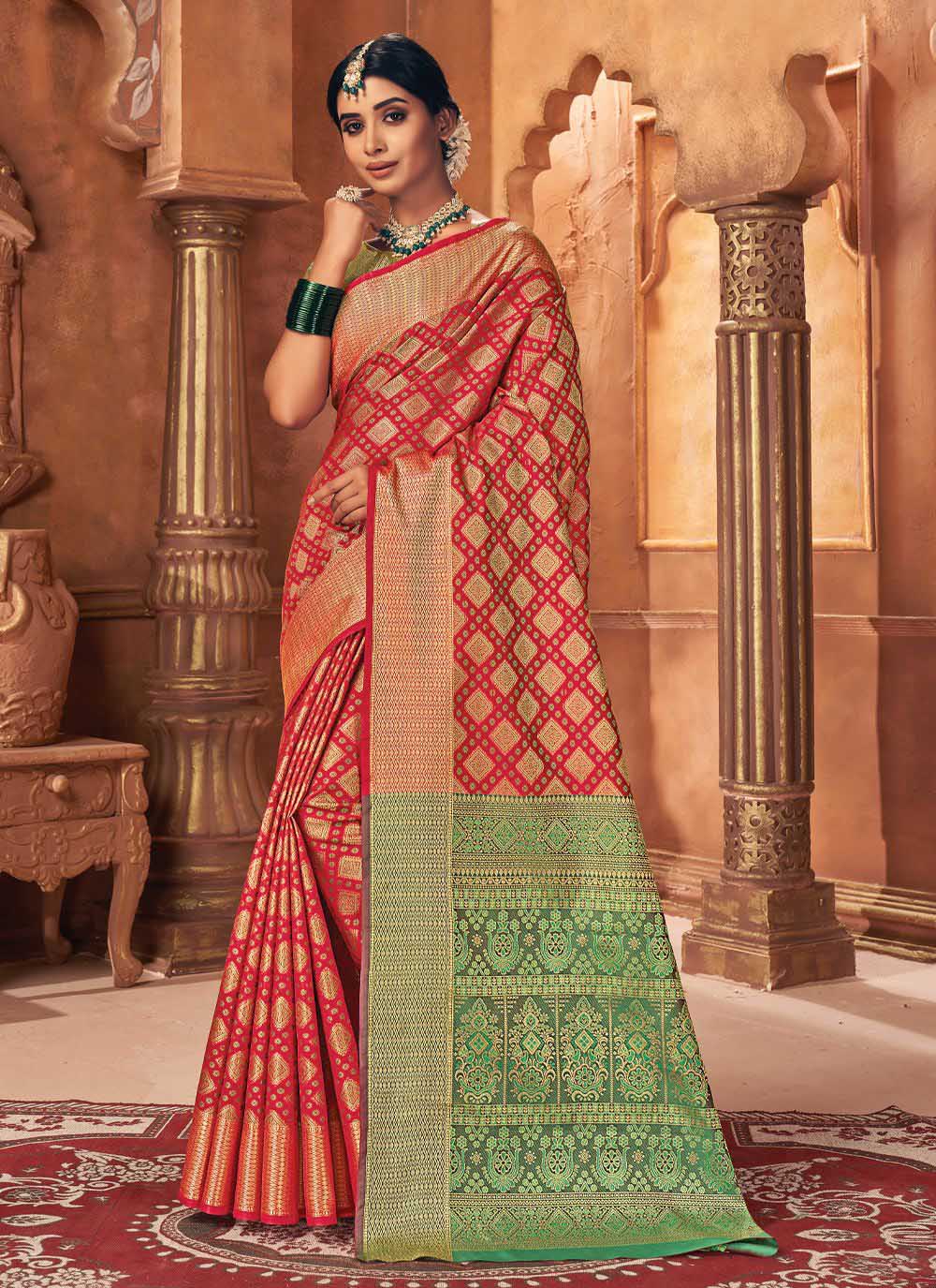 Heavy-Work Patola Silk Saree | Designer Blouse for Special Events