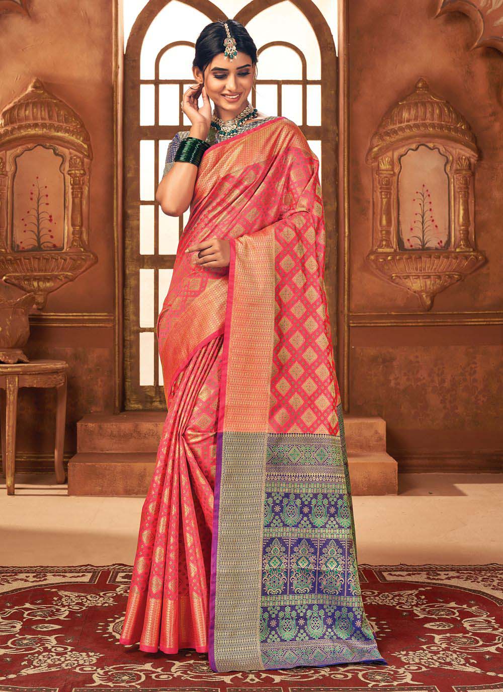 Heavy-Work Patola Silk Saree | Designer Blouse for Special Events