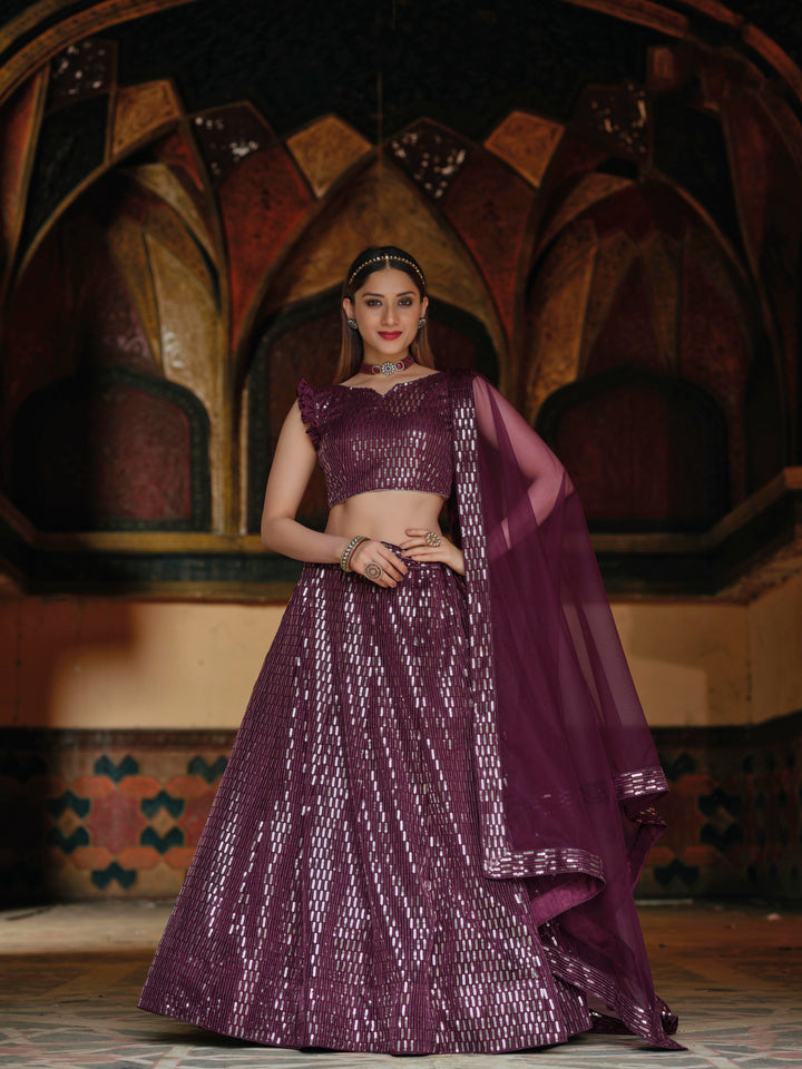 Heavy Sequin Embroidery Butterfly Net Lehenga | Bridal Wedding Party Wear