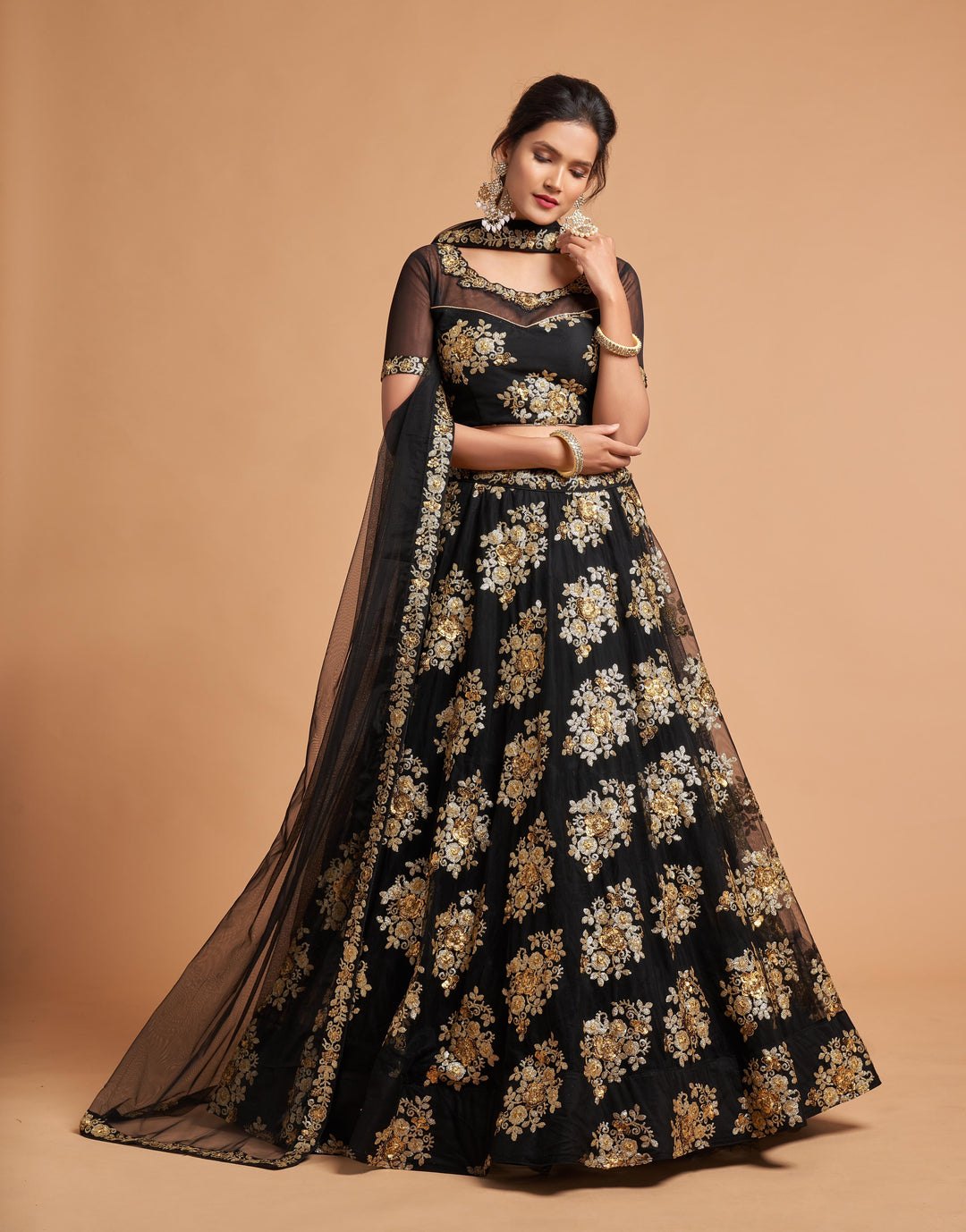 Elegant Soft-Net Lehenga | Thread & Sequin Embroidery | Wedding & Party