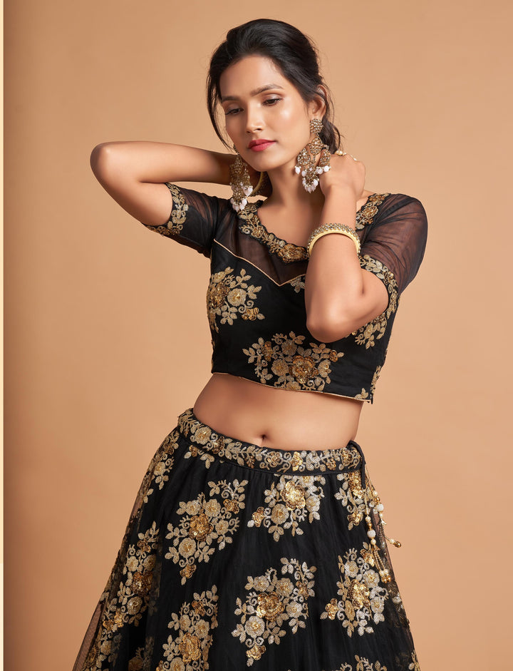 Elegant Soft-Net Lehenga | Thread & Sequin Embroidery | Wedding & Party