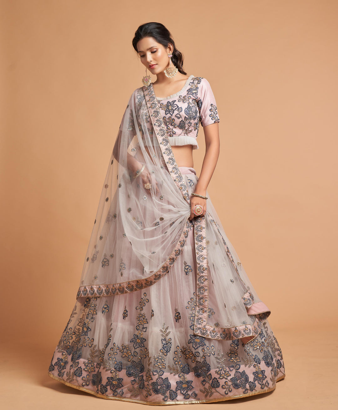 Elegant Soft-Net Lehenga with Thread & Sequence Embroidery | Wedding & Party