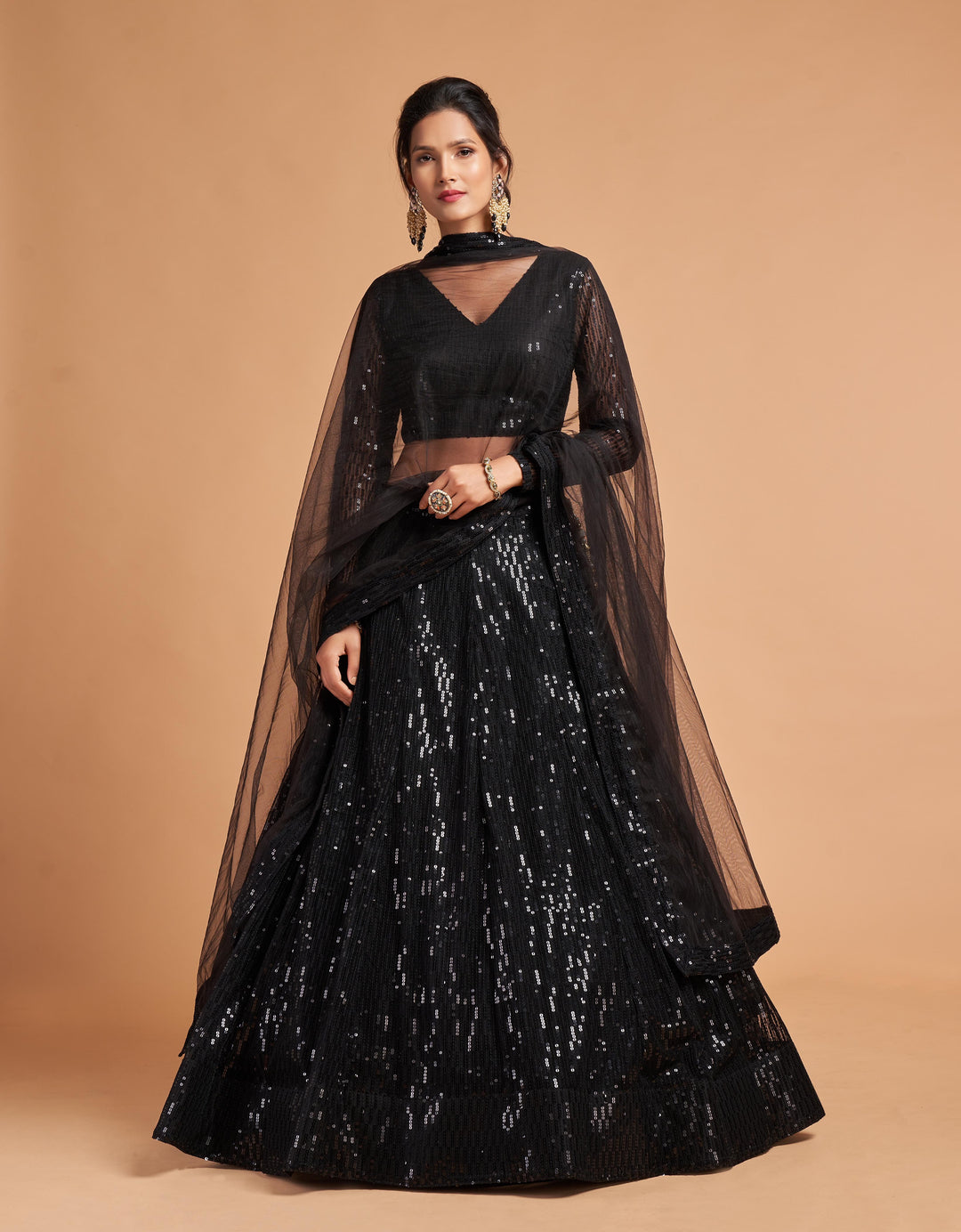 Elegant Soft-Net Lehenga with Thread & Sequin Embroidery | Bridal Wear