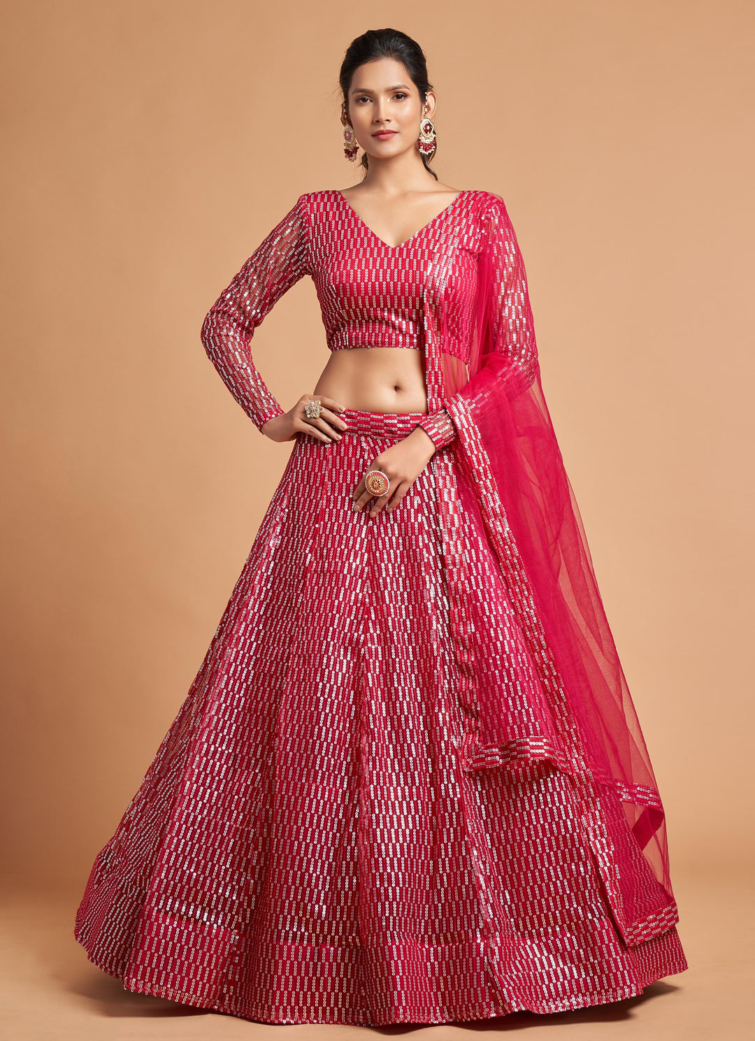 Elegant Soft-Net Lehenga | Thread & Sequins Embroidery | Wedding & Party