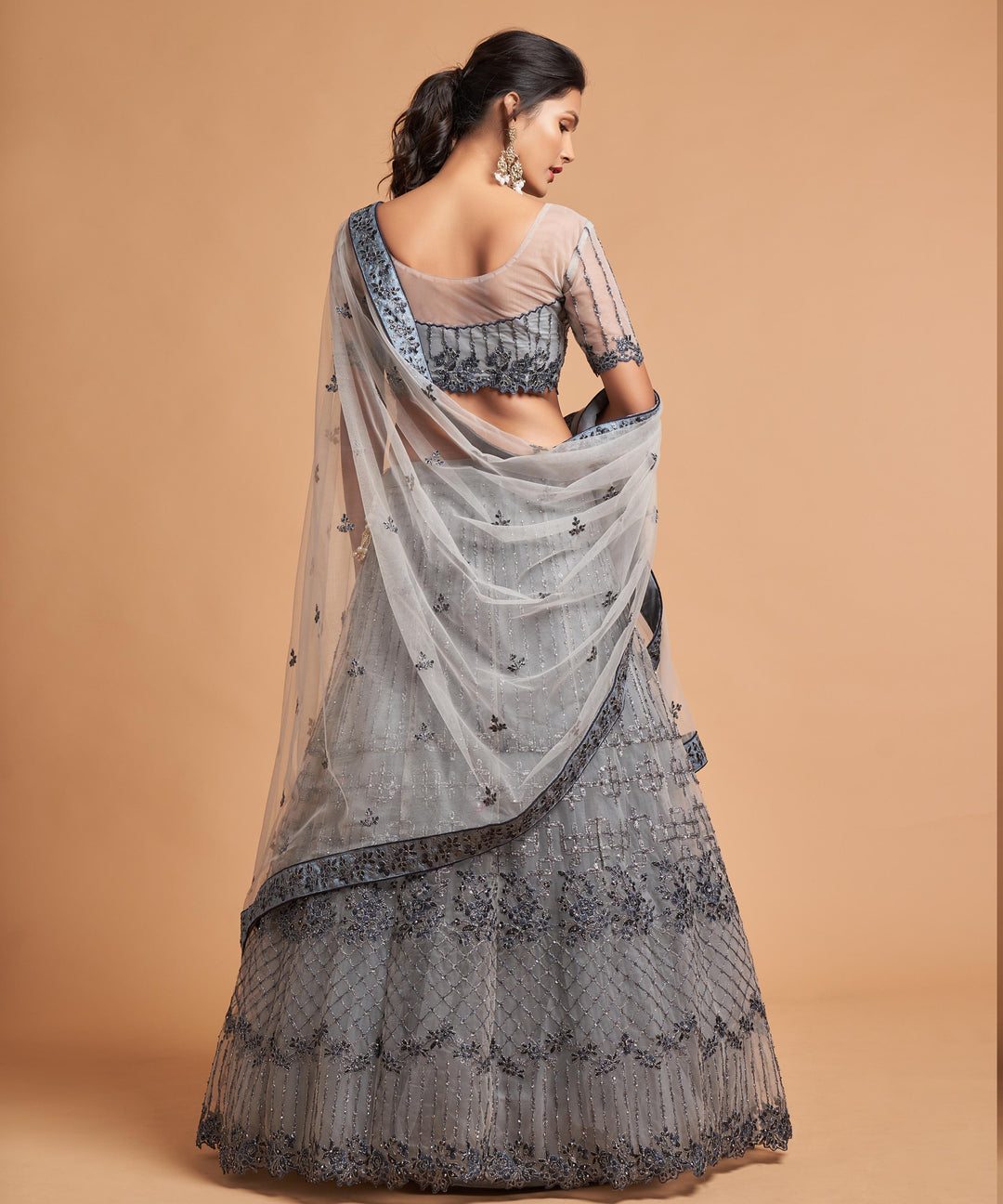 Elegant Embroidered Soft-Net Lehenga | Jari & Dori Work for Weddings