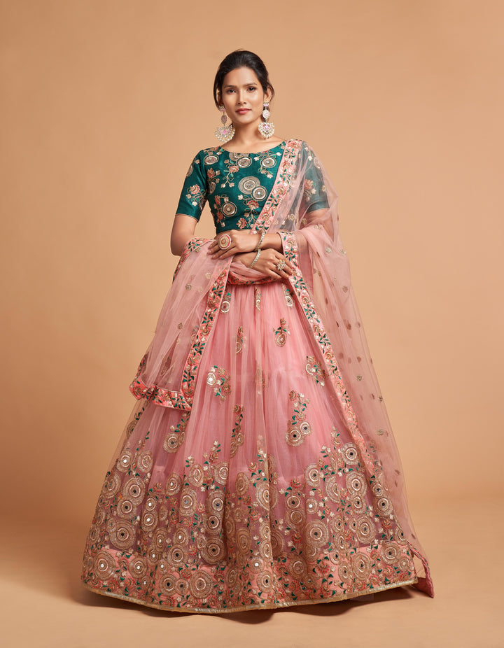 Art-Silk Lehenga with Soft-Net Bottom | Thread & Sequins Embroidery for Weddings