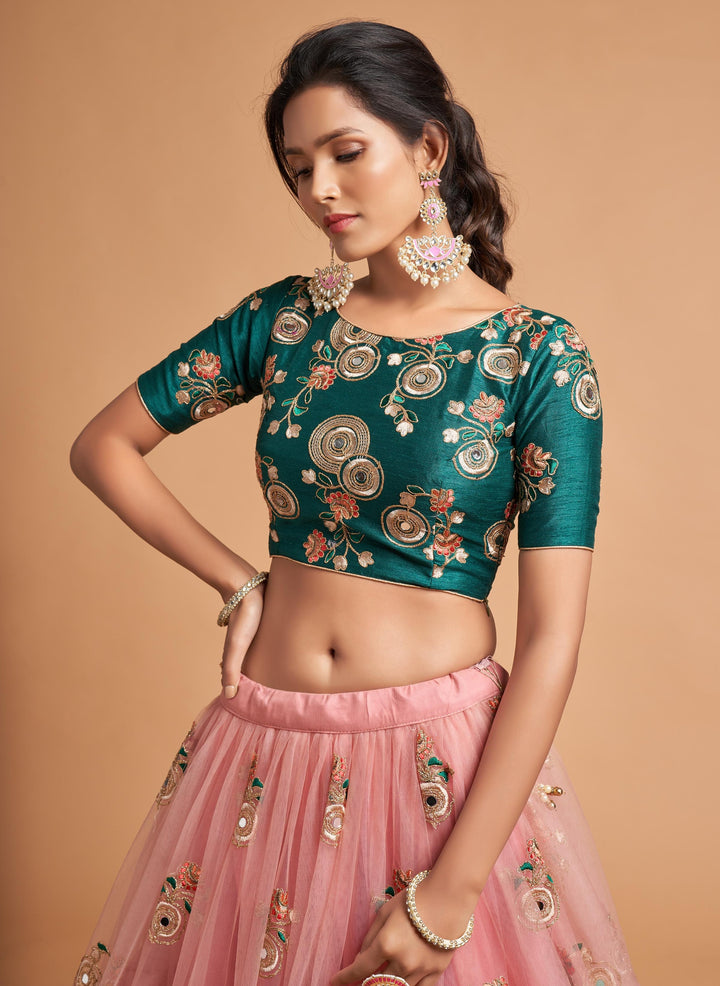 Art-Silk Lehenga with Soft-Net Bottom | Thread & Sequins Embroidery for Weddings