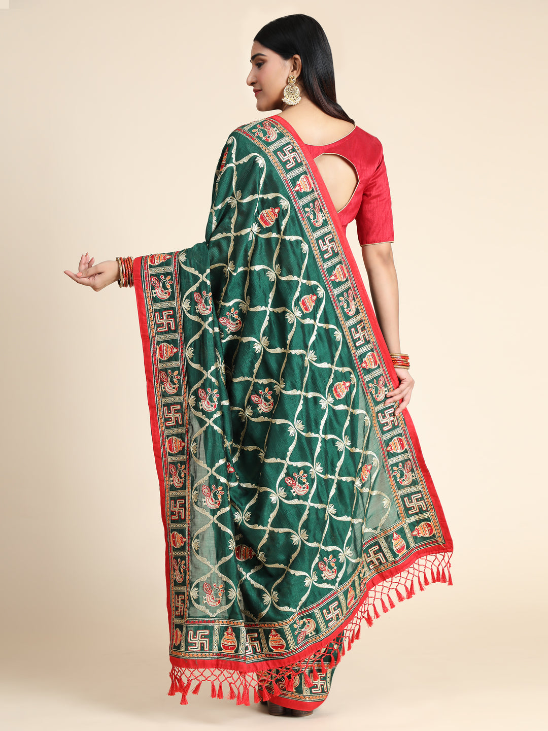 Elegant Vichitra Silk Saree with Heavy Embroidery | Perfect for Weddings & Festivals