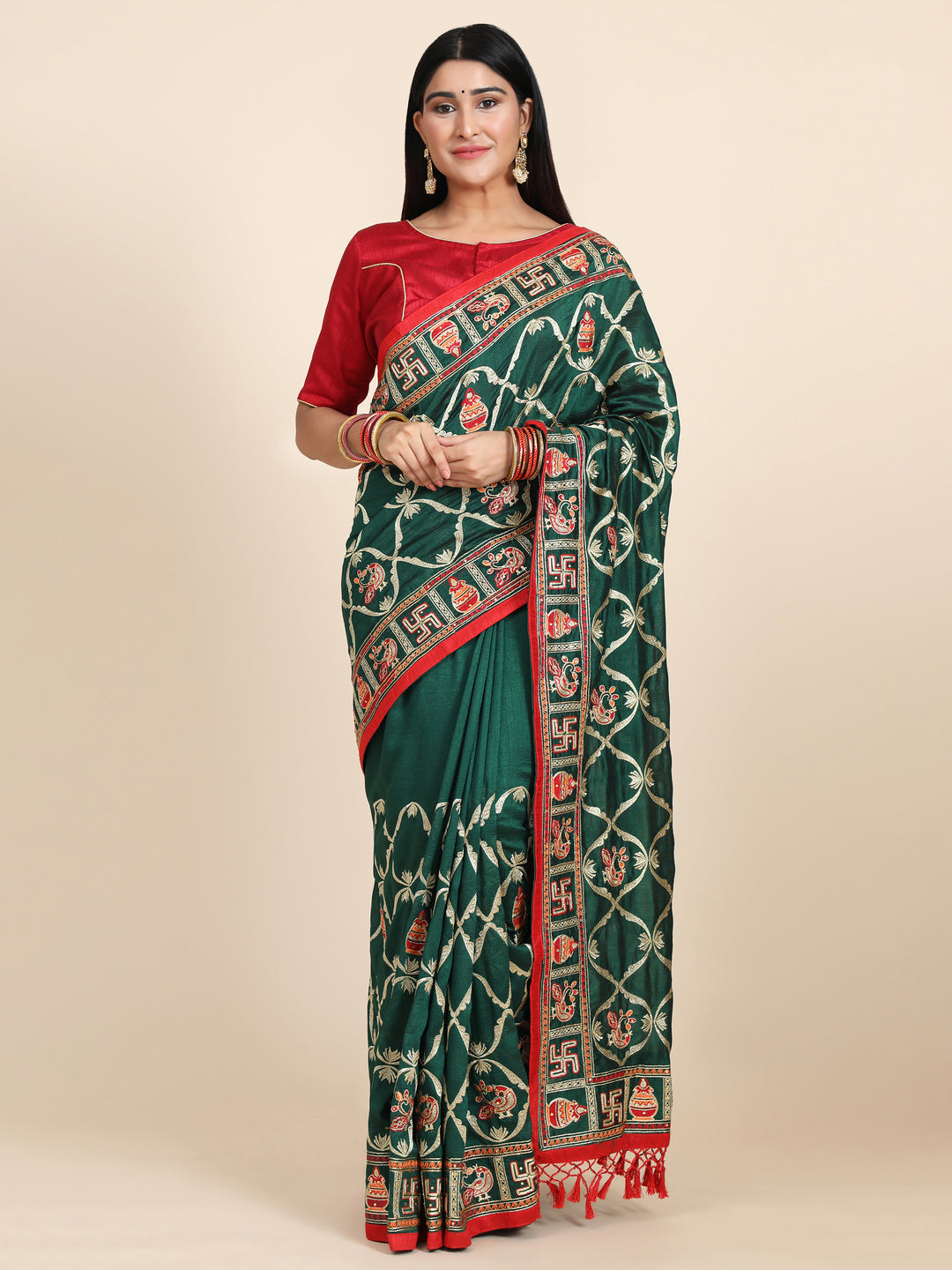 Elegant Vichitra Silk Saree with Heavy Embroidery | Perfect for Weddings & Festivals