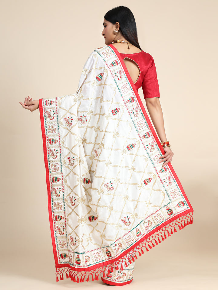 Elegant Vichitra Silk Saree with Heavy Embroidery | Perfect for Weddings & Festivals