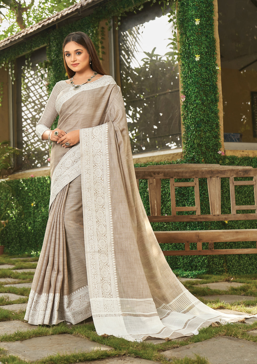 Embroidered Linen Saree | Perfect Indian Saree for Parties and Weddings