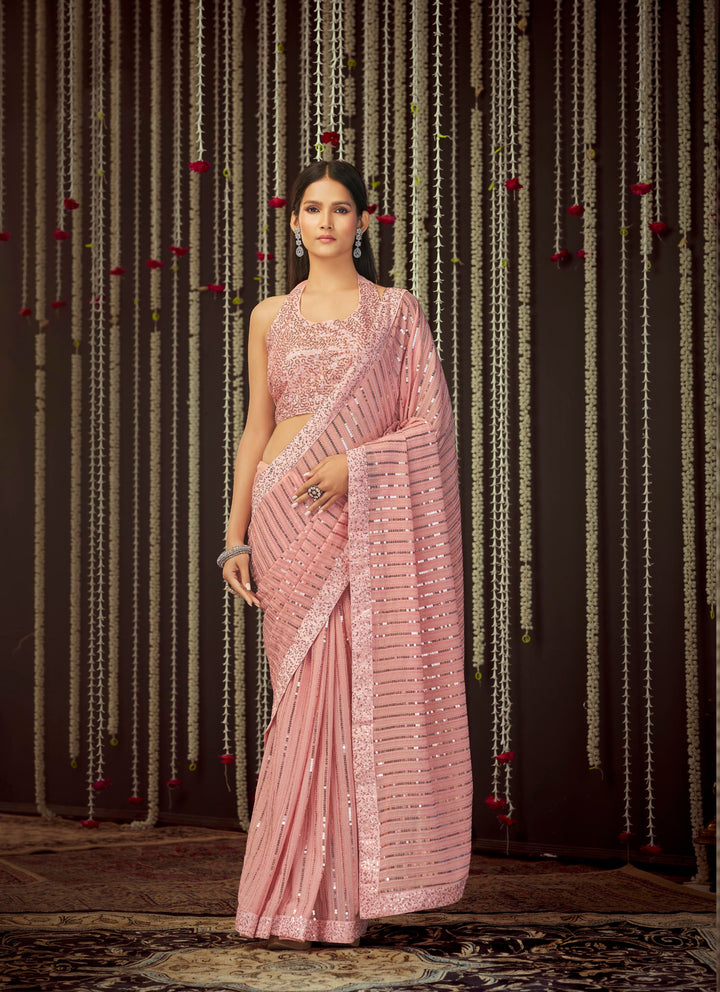 Art-Silk Saree with Georgette Blouse | Thread & Sequence Embroidery for Weddings