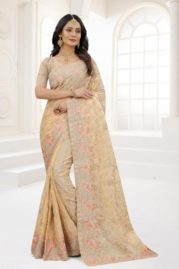 Designer Organza Saree | Heavy Embroidery & Zarkan Stone Details Stylish Look