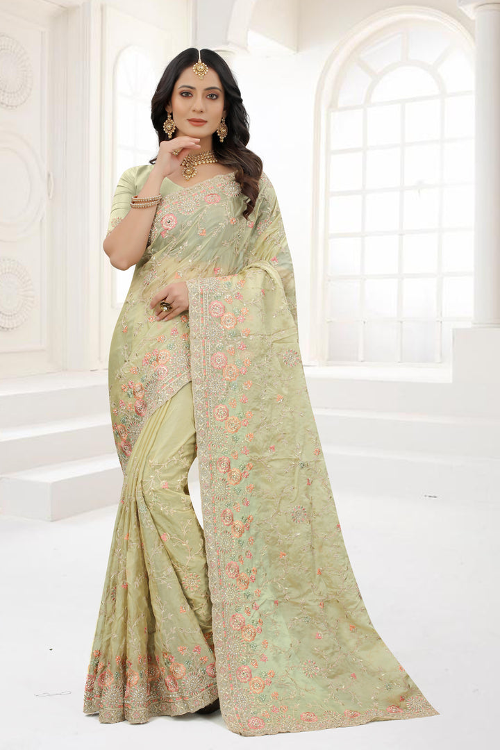 Designer Organza Saree | Heavy Embroidery & Zarkan Stone Details Stylish Look