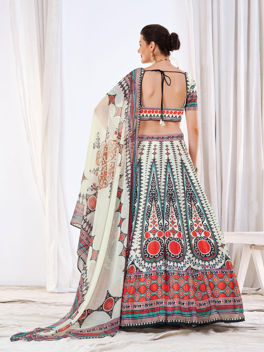 Radiant White Chinon Lehenga with White Dupatta | A Captivating Traditional Ensemble