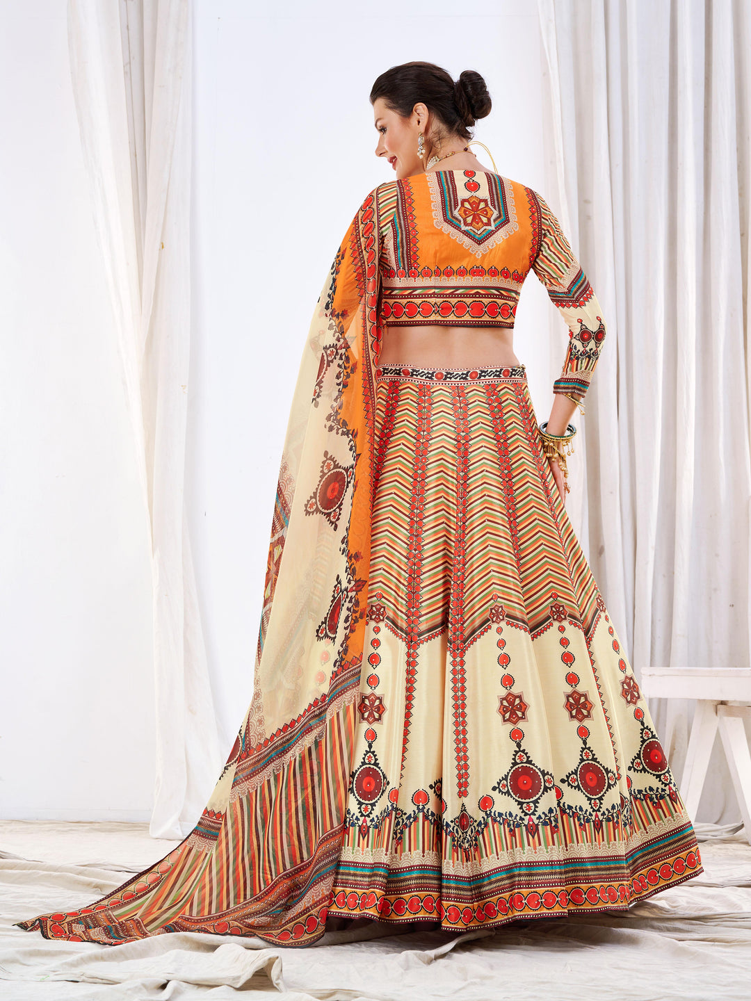 Gorgeous Cream Chinon Lehenga with Cream Dupatta | A Stylish and Sophisticated Choice