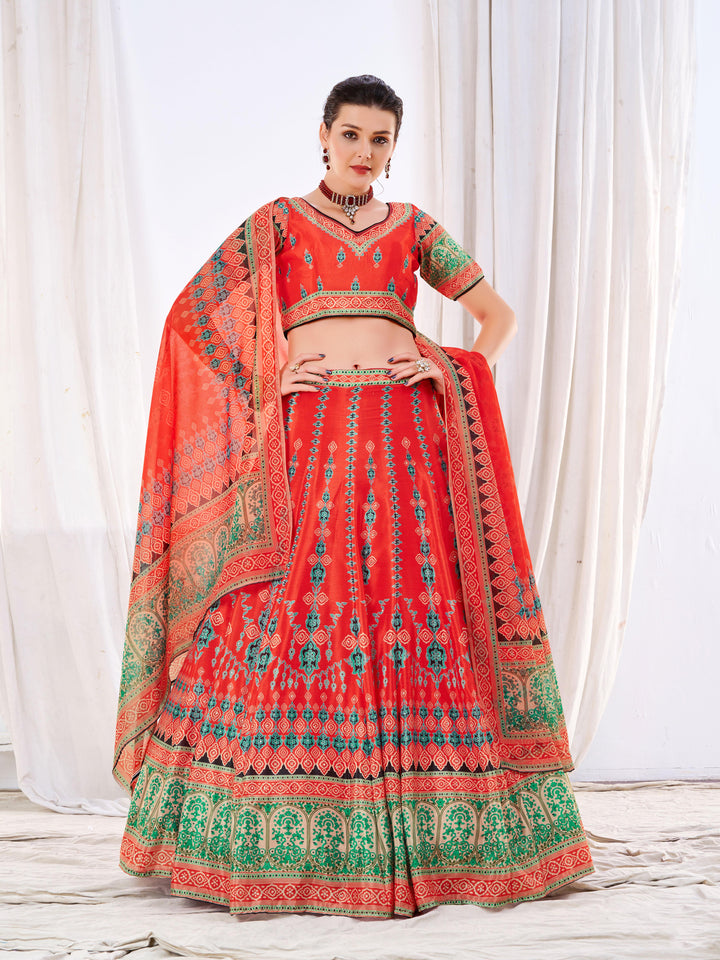 Gorgeous Red Chinon Lehenga with Red Dupatta | A Graceful Addition to Your Wardrobe